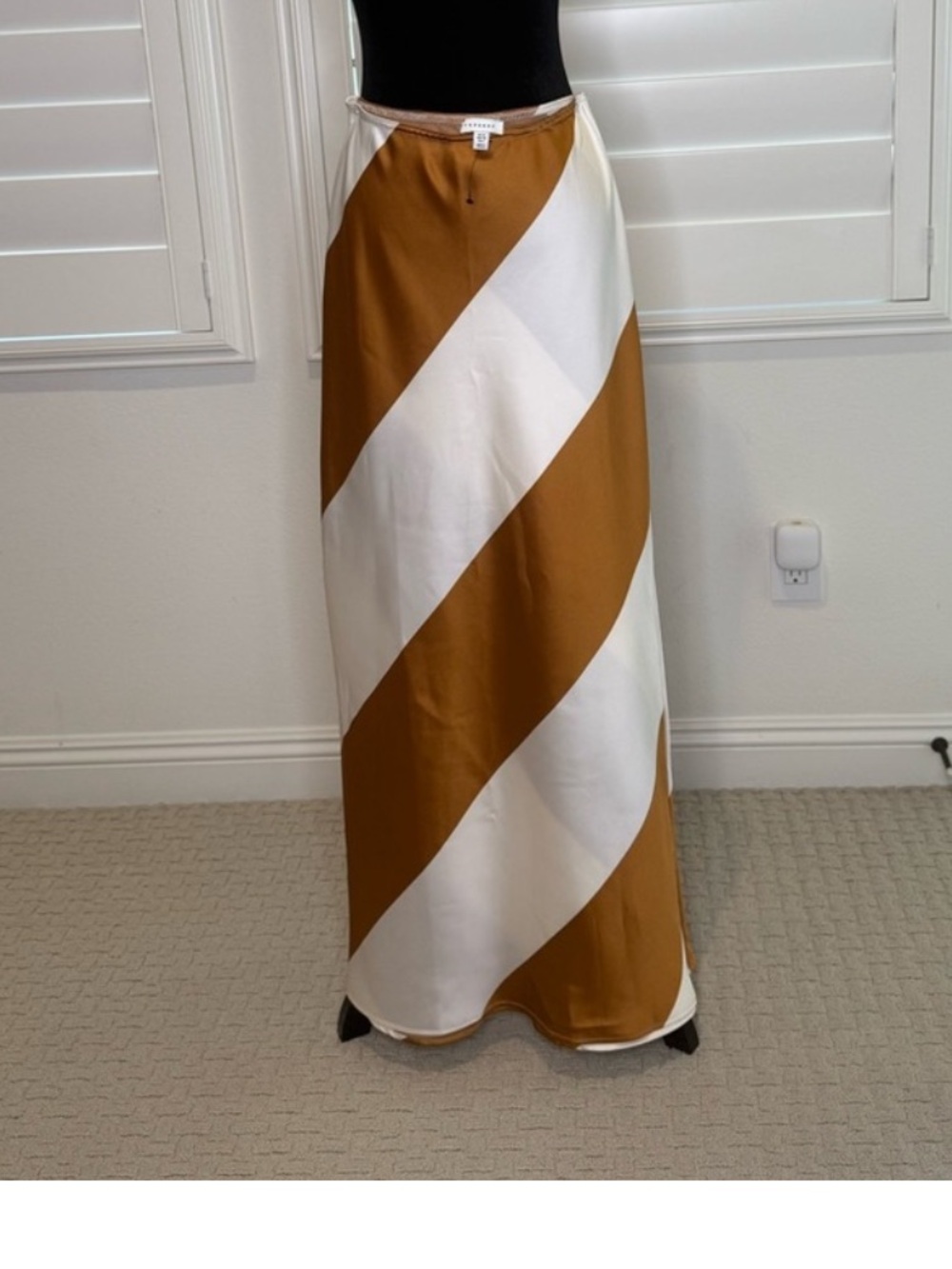 Topshop Diagonal Stripe Maxi Skirt in White and Brown
